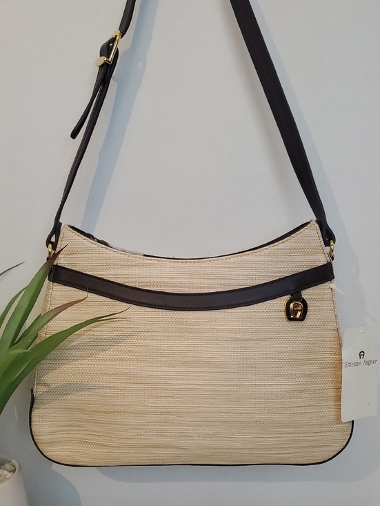 Etienne Aigner Handbags - Etienne Aigner Cream Woven Shoulder Bag with Black Trim